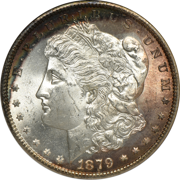 Four Morgan silver dollars certified by ANACS