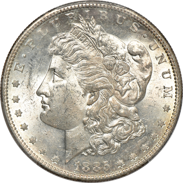 1885-S PCGS MS-62, 1887-O NGC MS-62, and an 1887-O NGC MS-63