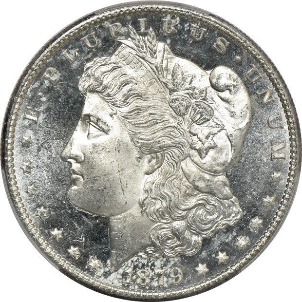 1879-S MS-63DMPL, and an 1879-S MS-64PL, both PCGS