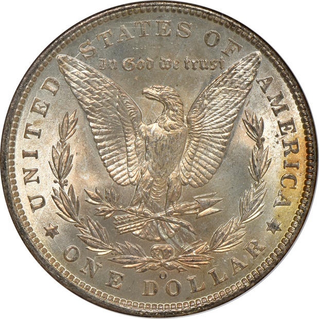 Four Morgan silver dollars, all MS-65 CAC