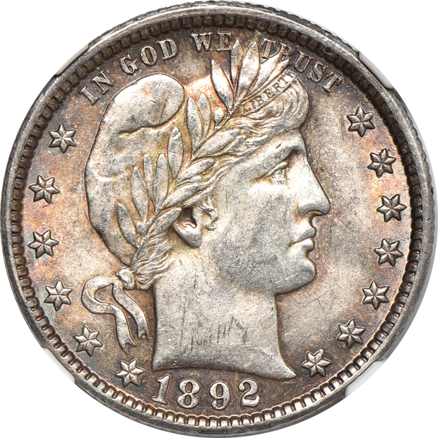 1892-O Barber quarter MS-61, and a 1905-O Barber dime MS-64, both NGC