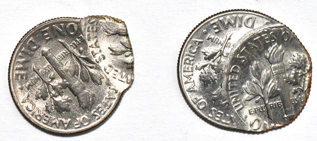 Three modern error coins