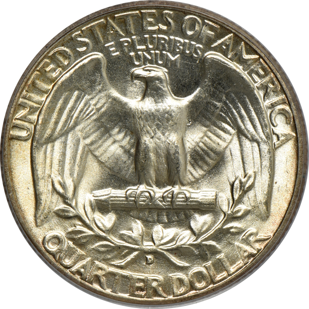 1879-S Morgan silver dollar MS-63PL (green label), and a 1934-D Washington quarter MS-64, both PCGS CAC