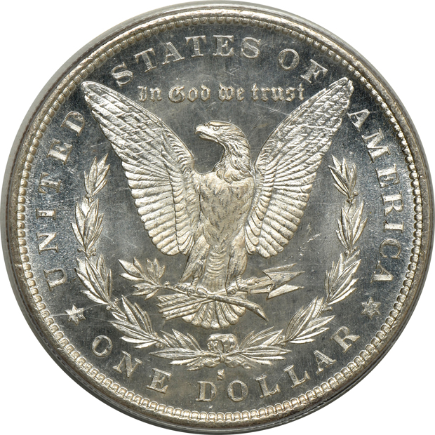 1879-S Morgan silver dollar MS-63PL (green label), and a 1934-D Washington quarter MS-64, both PCGS CAC
