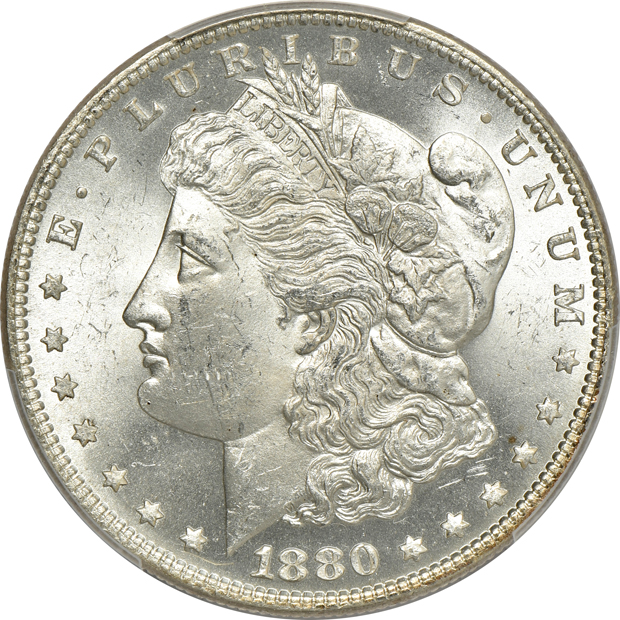 1880/79-O MS-63, and an 1880-O MS-62 CAC, both PCGS