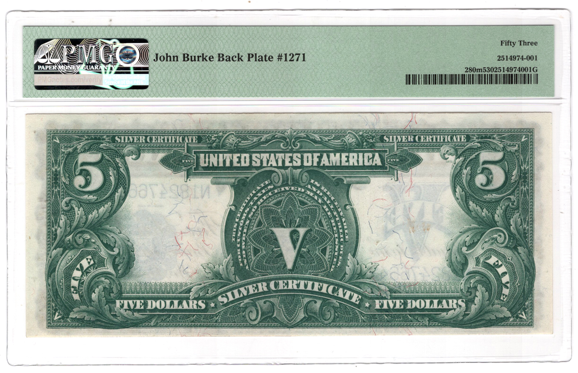 1899 $5 Chief Fr# 280m - PMG AU-53 John Burke Back Plate 1271
