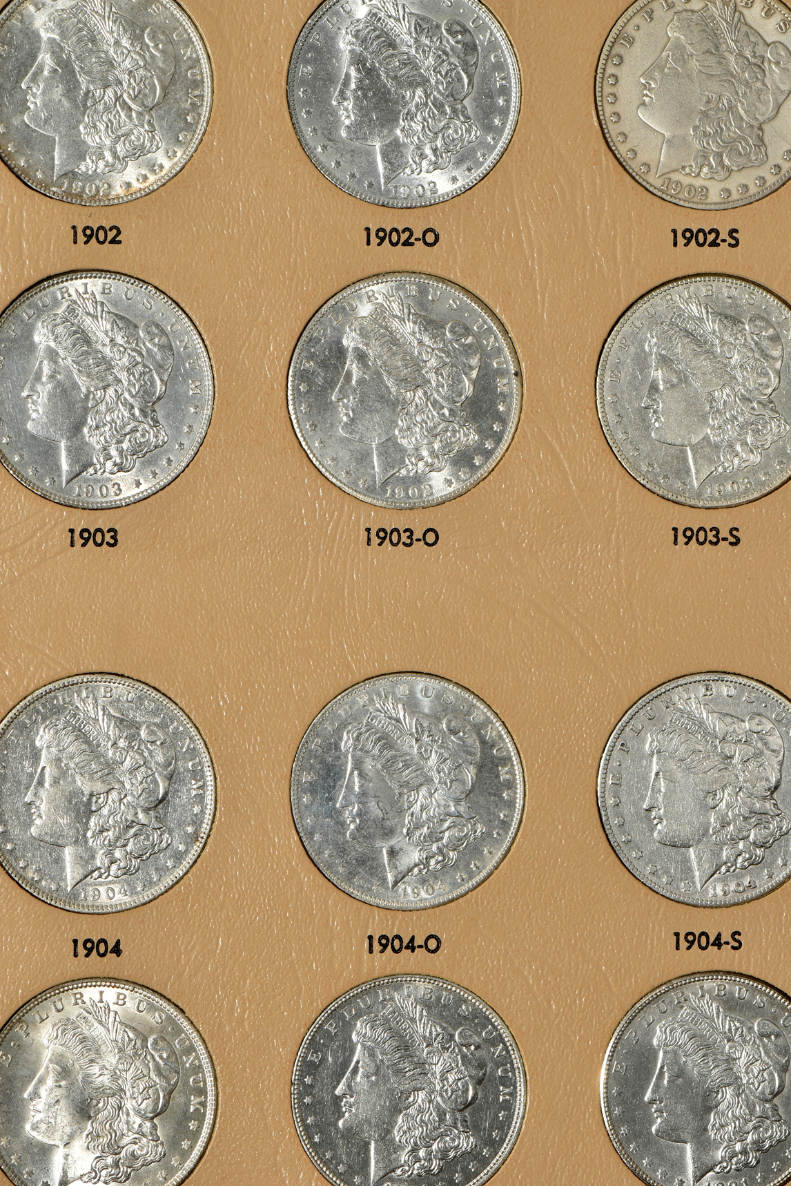 Collection of 45 different Morgan silver dollars in a Dansco 7179 album