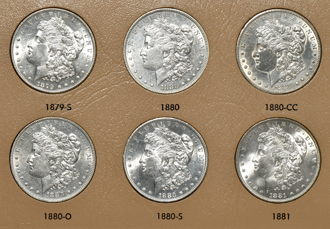 Collection of 44 different Morgan silver dollars in a Dansco 7178 album