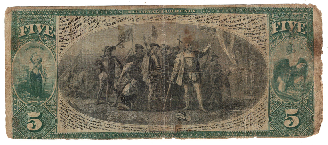 1875 $5 - Baltimore, MD Charter #1252 - VG/pinholes