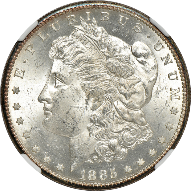 1885-S MS-63, and an 1888-S MS-62, both NGC