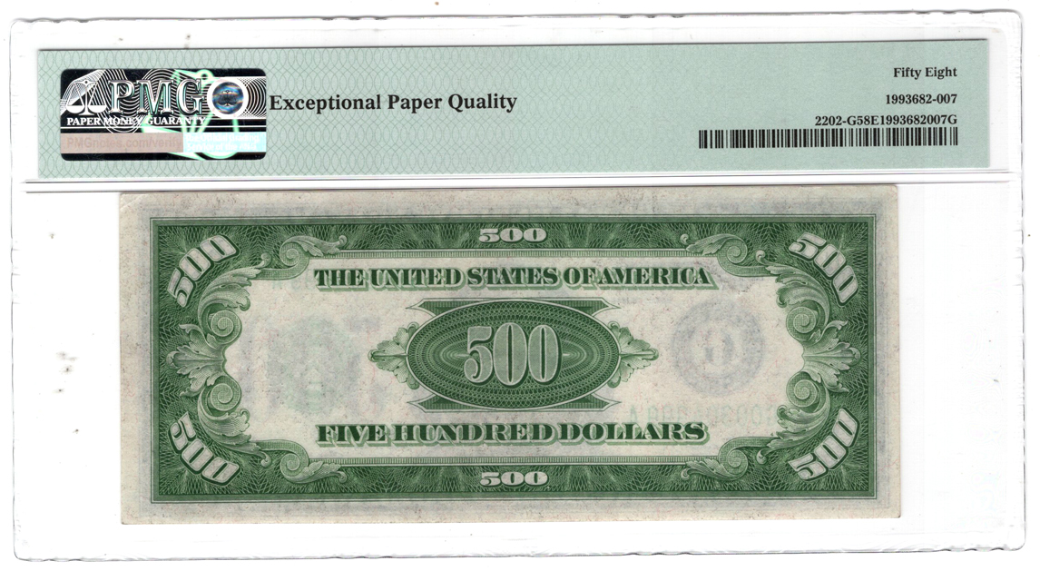 1934-A $500 Chicago Fr# 2202-G - PMG AU-58 EPQ