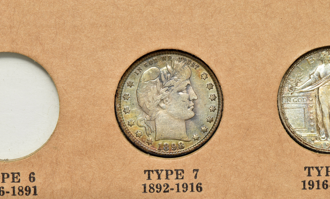 Four different type quarters in a Wayte Raymond page