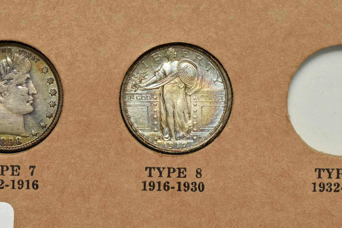 Four different type quarters in a Wayte Raymond page