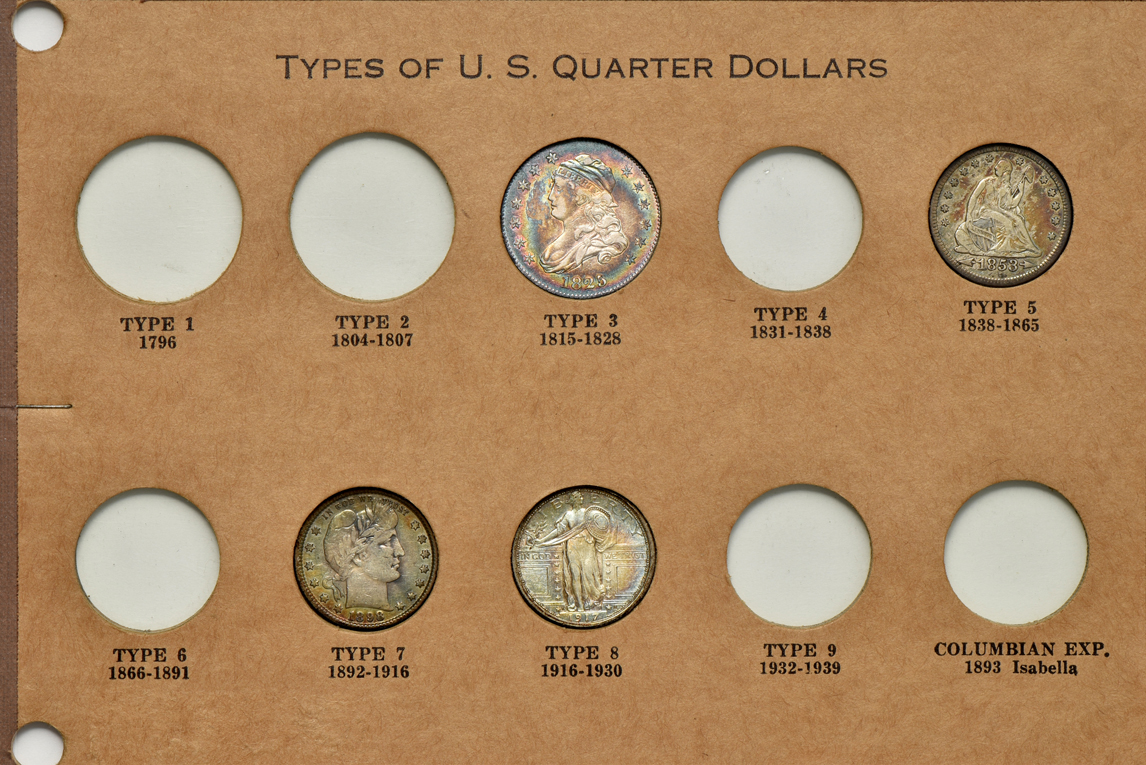 Four different type quarters in a Wayte Raymond page