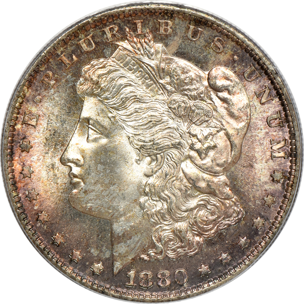 1880-S MS-64, 1883-O MS-65, and an 1888 MS-64, all PCGS (green label) CAC