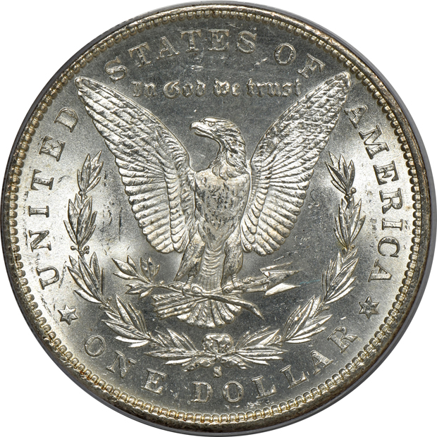 1881-S MS-64, 1885-O MS-63PL, and 1890-S MS-64 CAC, all PCGS (green label)
