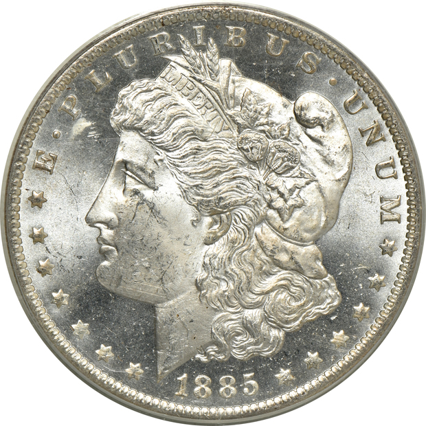 1881-S MS-64, 1885-O MS-63PL, and 1890-S MS-64 CAC, all PCGS (green label)
