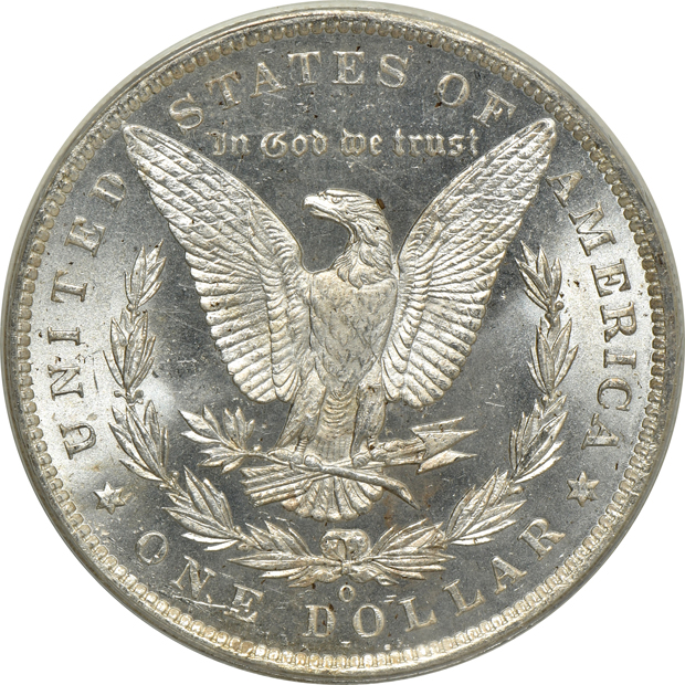 1881-S MS-64, 1885-O MS-63PL, and 1890-S MS-64 CAC, all PCGS (green label)