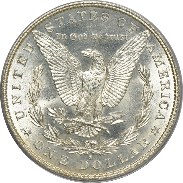 1881-S MS-64, 1885-O MS-63PL, and 1890-S MS-64 CAC, all PCGS (green label)