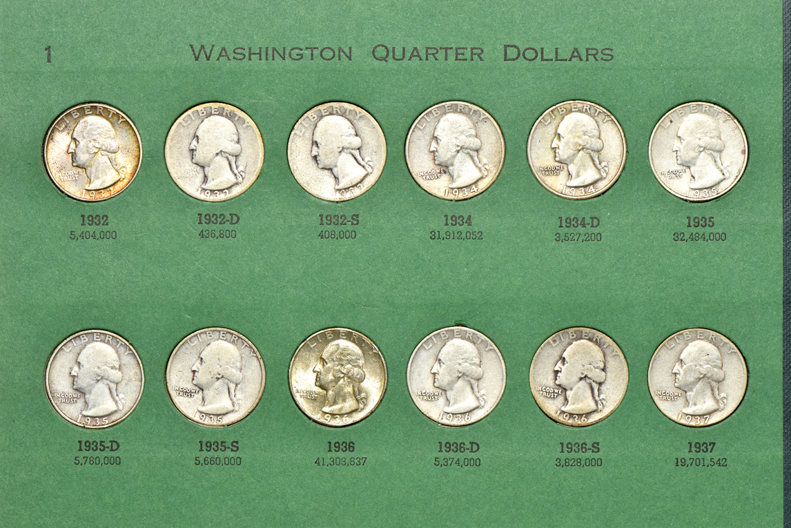 Partial collection of Standing Liberty quarters and a complete collection of Washington quarters through 1959 Philadelphia in three Popular albums