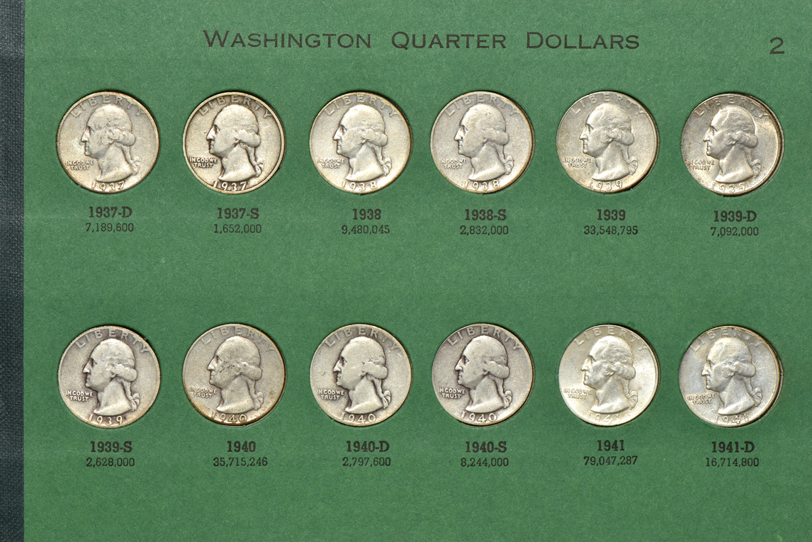 Partial collection of Standing Liberty quarters and a complete collection of Washington quarters through 1959 Philadelphia in three Popular albums