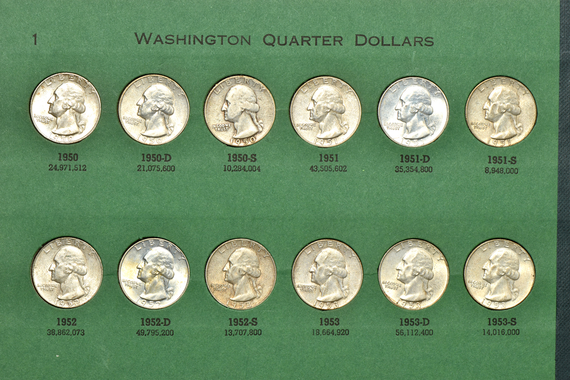 Partial collection of Standing Liberty quarters and a complete collection of Washington quarters through 1959 Philadelphia in three Popular albums