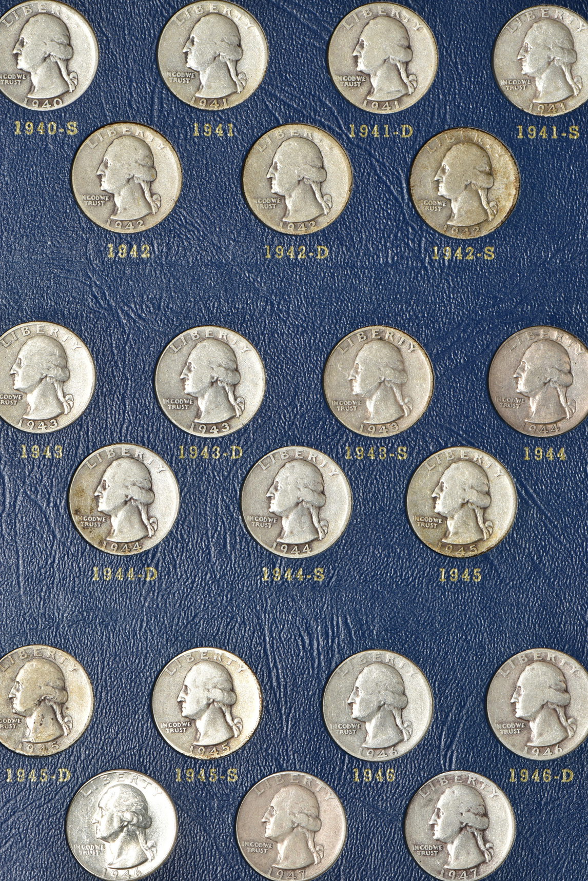 Complete collection of Washington quarters through 1964 in a Whitman 9418 album