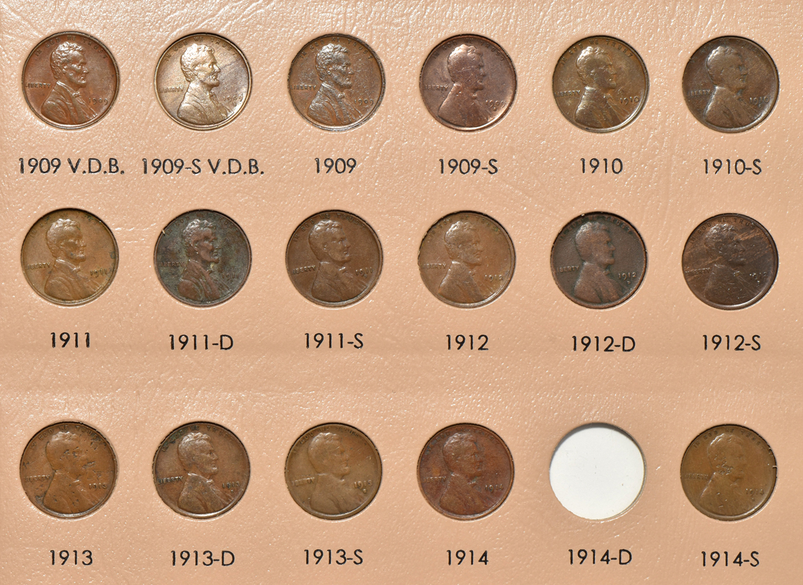 Nearly complete collection of Lincoln Wheat cents in a Dansco 7103 album