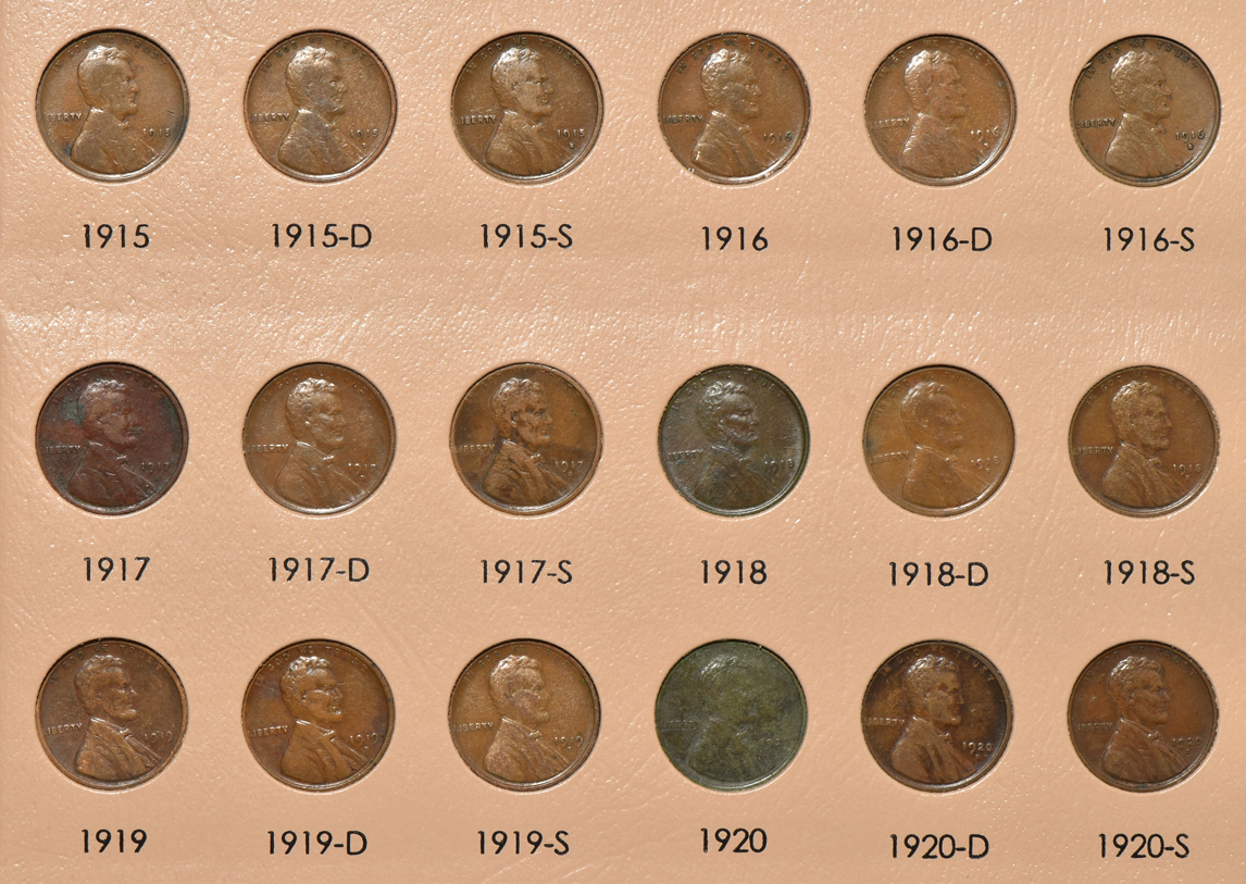 Nearly complete collection of Lincoln Wheat cents in a Dansco 7103 album