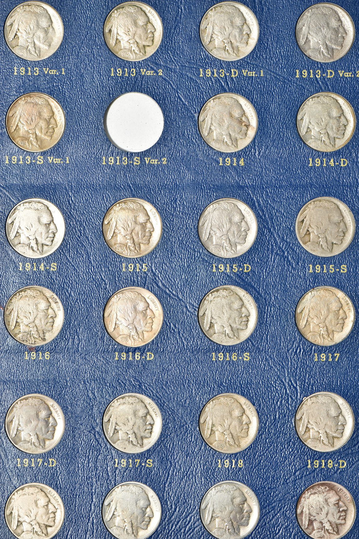 Complete collection of Buffalo nickels in a Whitman 9408 album