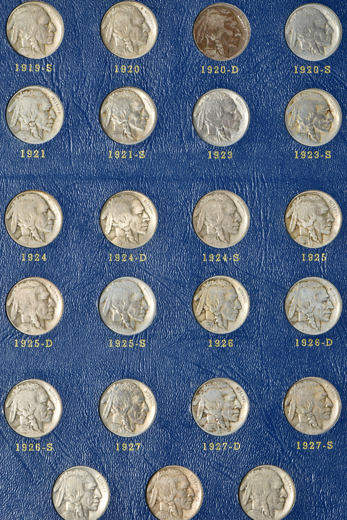 Complete collection of Buffalo nickels in a Whitman 9408 album