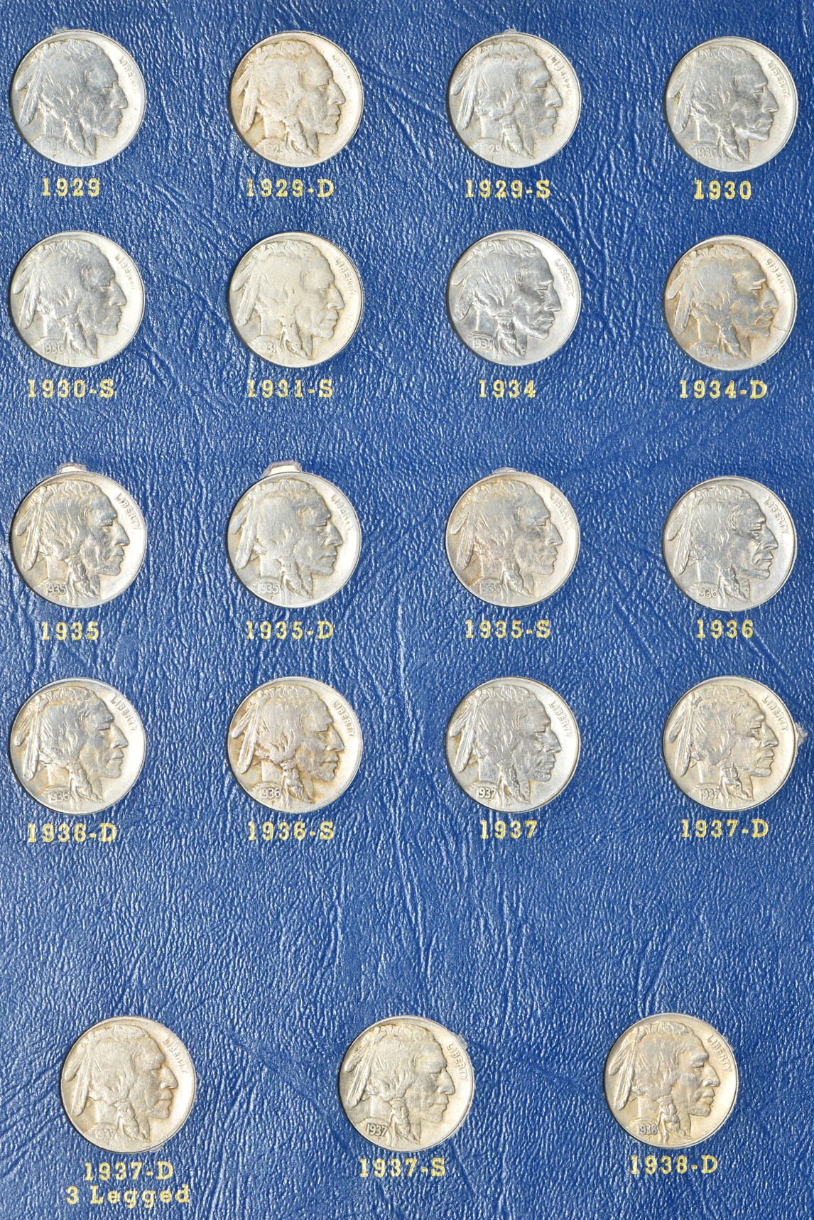 Complete collection of Buffalo nickels in a Whitman 9408 album