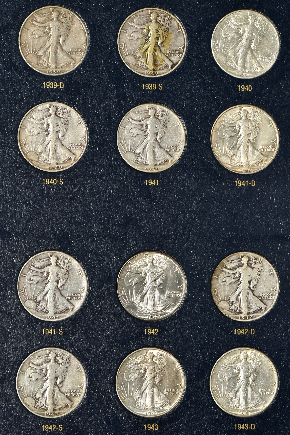 Complete collection of Walking Liberty half-dollars in a Whitman 9125 album