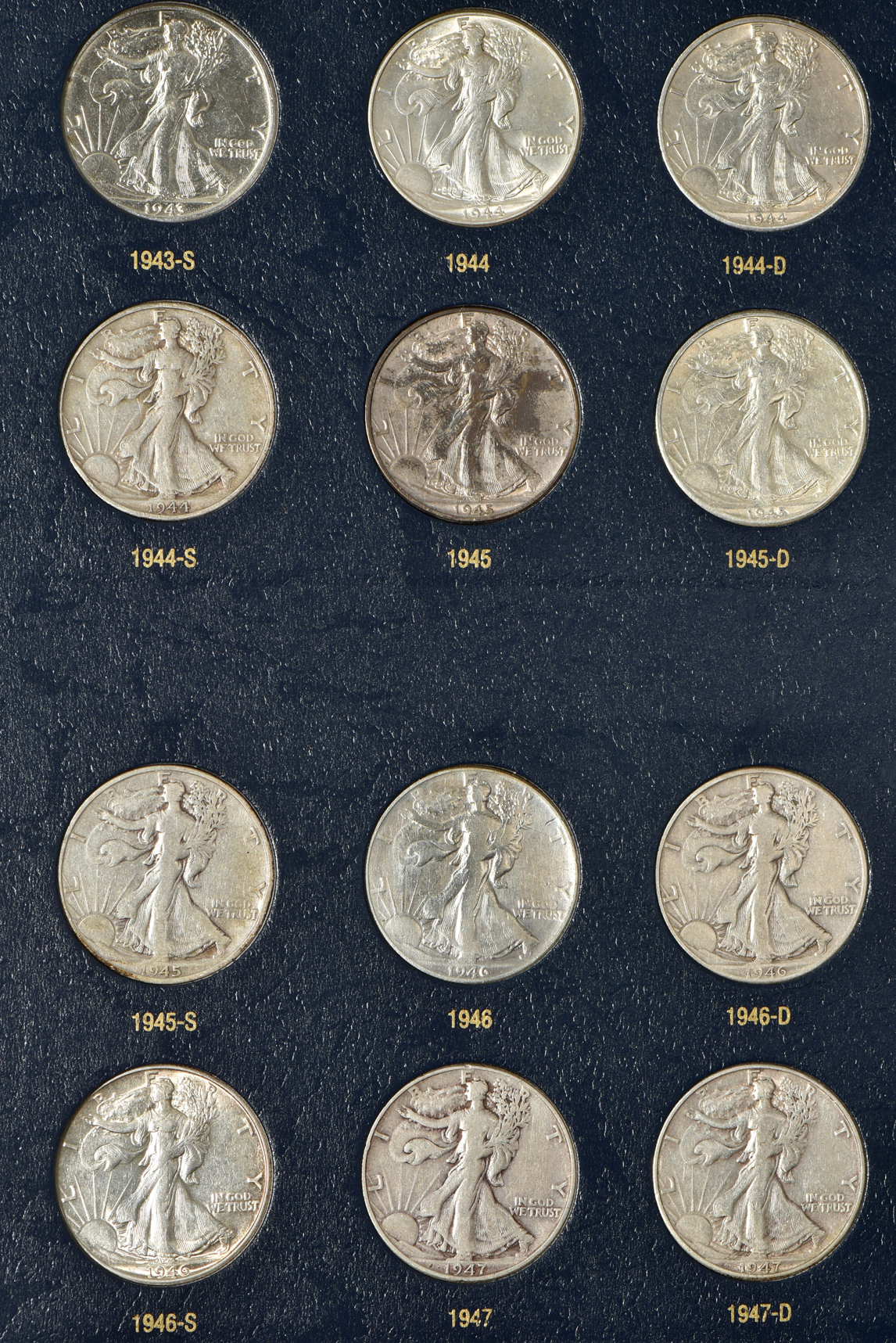 Complete collection of Walking Liberty half-dollars in a Whitman 9125 album