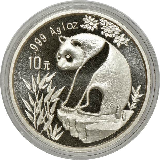 China - Group of seven silver Pandas in capsules