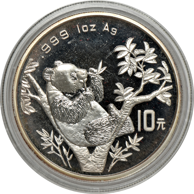 China - Group of nine silver Pandas in capsules