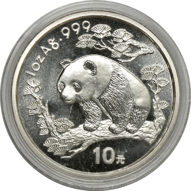 China - Group of nine silver Pandas in capsules