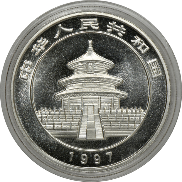 China - Group of nine silver Pandas in capsules