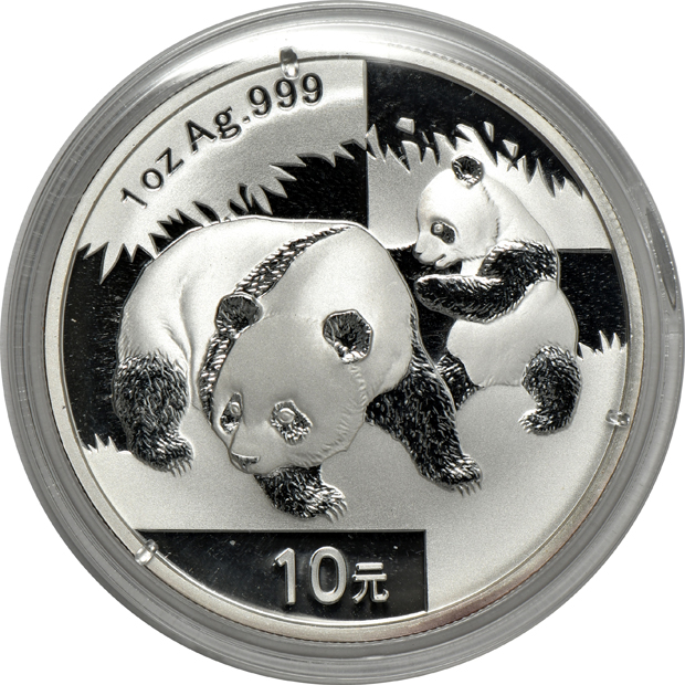China - Group of nine silver Pandas in capsules