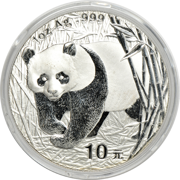 China - Group of nine silver Pandas in capsules