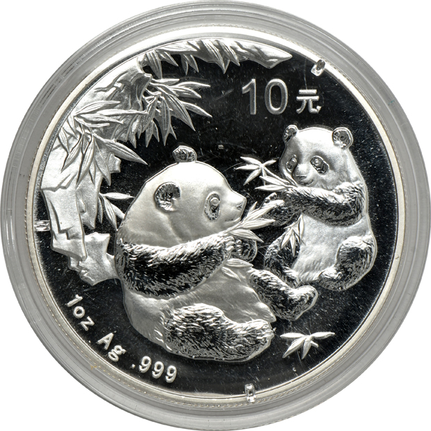 China - Group of nine silver Pandas in capsules