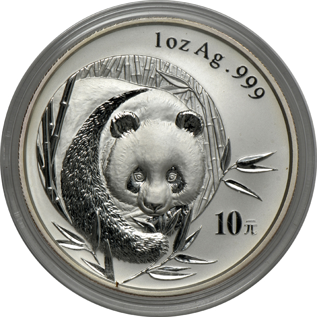 China - Group of nine silver Pandas in capsules