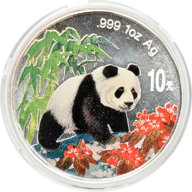 China - Group of eight colorized silver Pandas, half ounce and one ounce
