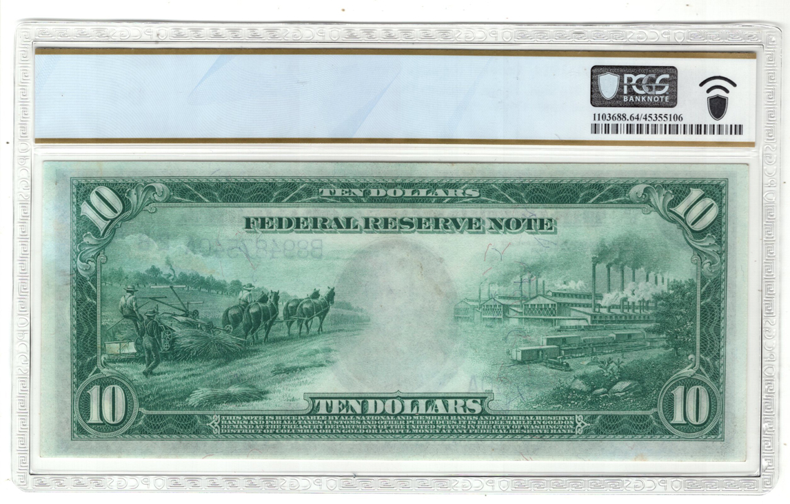 1914 $10 New York Blue Seal Fr# 910 - PCGS ChCU-64