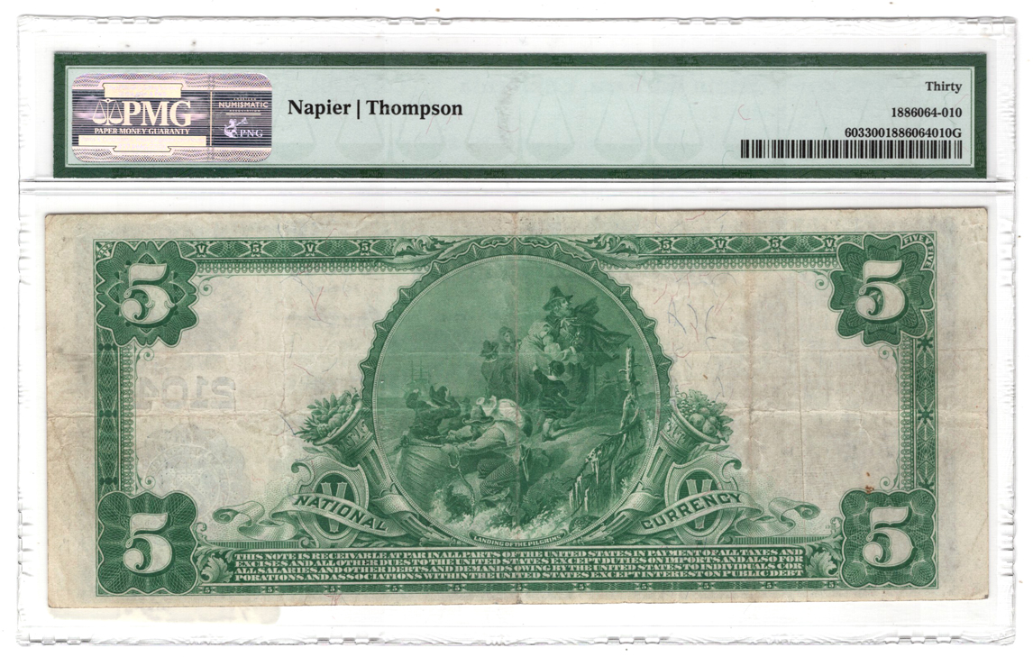 1902 $5 Blue Seal - Santa Barbara, CA Charter #2104 - PMG VF-30