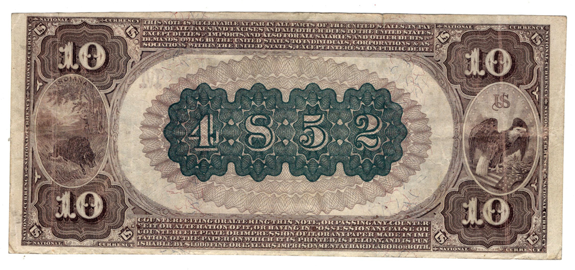1882 $10 Brown Back - Muncie, IN Charter #4852 - XF