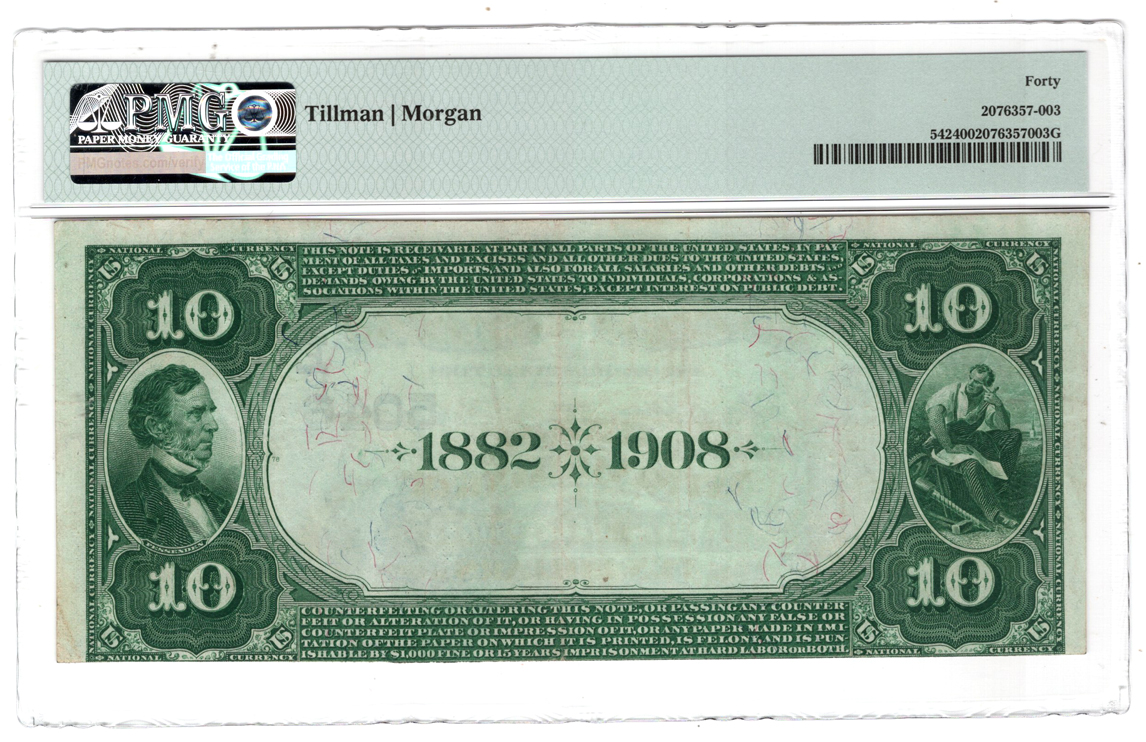 1882 $10 Date Back - Washington, DC Charter #5046 - PMG XF-40