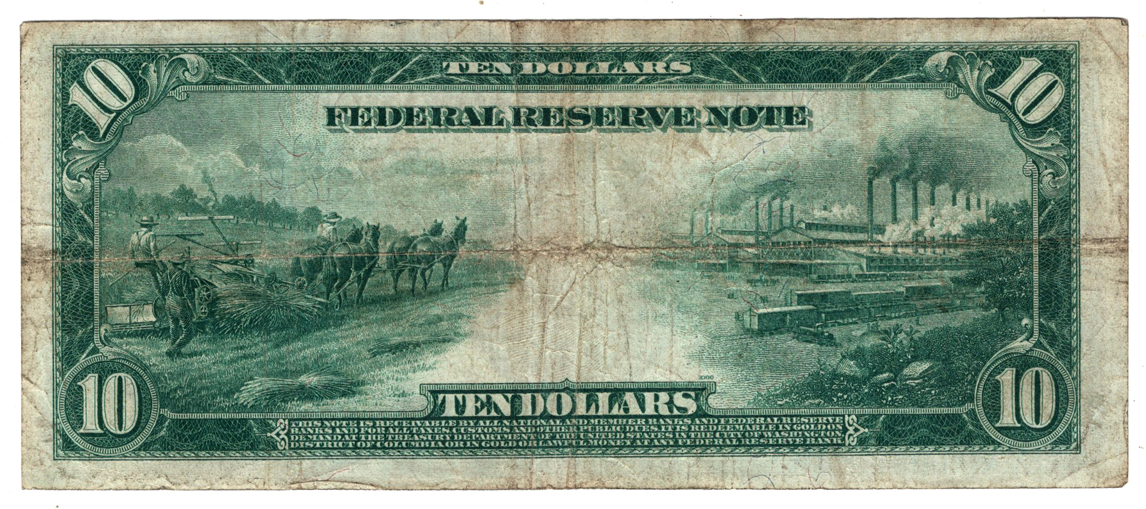 1914 $10 Chicago Blue Seal Star Fr# 931a* - VF