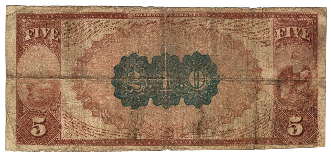 1882 $5 Brown Back - Sandusky, OH Charter #210 - F