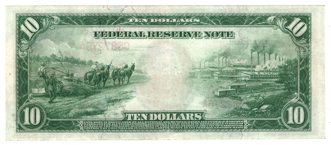 1914 $10 Philadelphia Red Seal Fr# 894b - AU